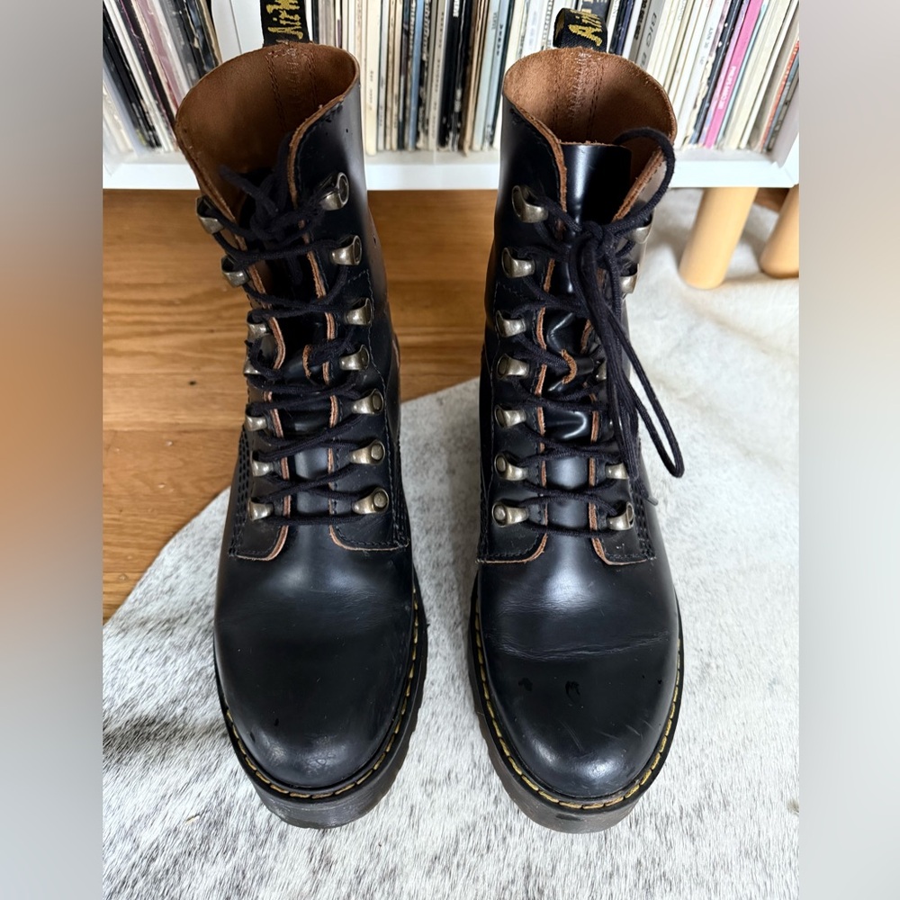 Dr. Martens Jadon Black Leather Lace Up Combat Boots with Platform Sole